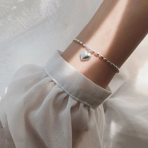 *NEW 925 Sterling Silver Simple Heart Bracelet